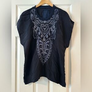 Johnny Was Embroidered Navy Women's Top